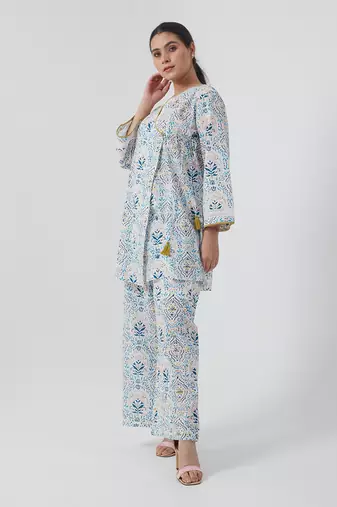 Aqua blue short angarakha kurta set