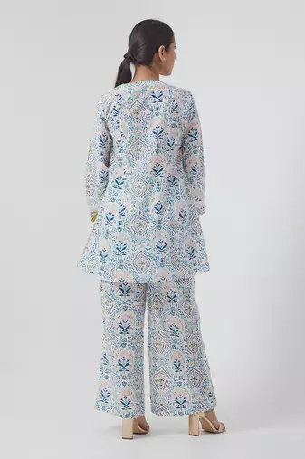 Aqua blue short angarakha kurta set