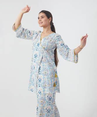 Aqua blue short angarakha kurta set 5