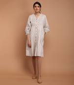 White cotton hand block printed bodycon dress