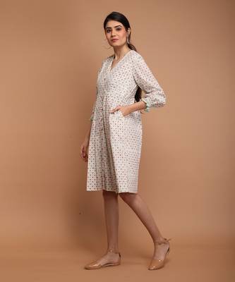 White cotton hand block printed bodycon dress 2