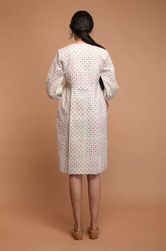White cotton hand block printed bodycon dress