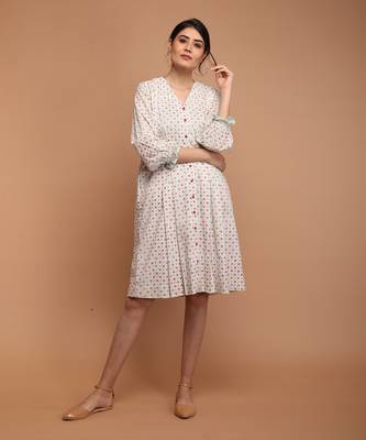 White cotton hand block printed bodycon dress 4