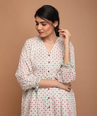 White cotton hand block printed bodycon dress 5
