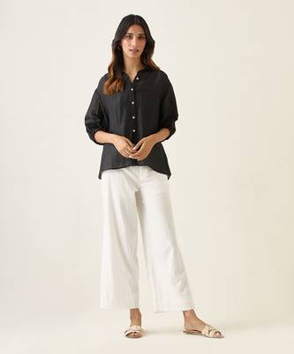 Black linen silk shirt set 1