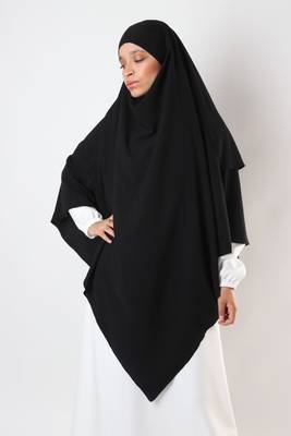 Khimar : 2 Layer Triangular Diamond Instant Khimar-Hijab-Jilbab for Girls & Women in Black Color | Tie Back 2