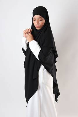Khimar : 2 Layer Triangular Diamond Instant Khimar-Hijab-Jilbab for Girls & Women in Black Color | Tie Back 3