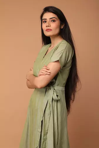 Apple green wraparound dress