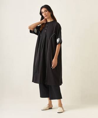 Black cotton kaftan style kurta set 2