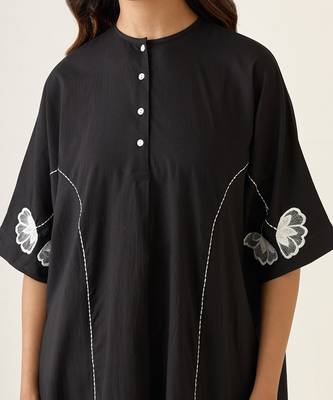 Black cotton kaftan style kurta set 4