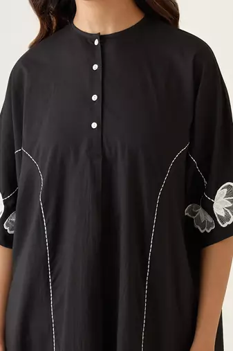 Black cotton kaftan style kurta set