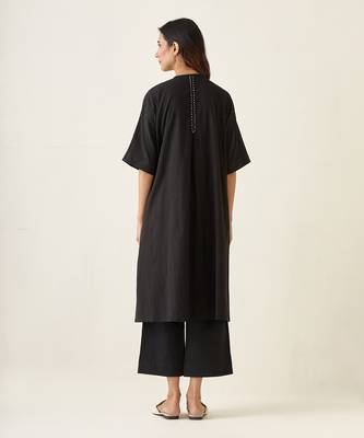 Black cotton kaftan style kurta set 5
