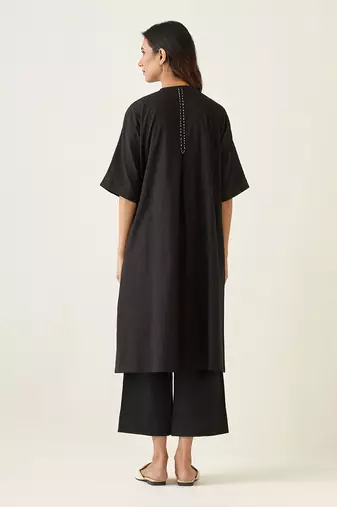 Black cotton kaftan style kurta set