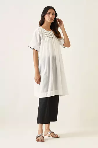 White pin tucks kurta set