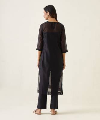 Black chanderi smocking kurta set 2