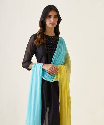 Black chanderi smocking kurta set 5