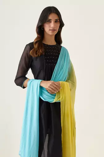 Black chanderi smocking kurta set