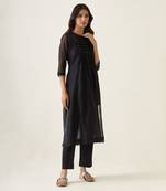 Black chanderi handloom smocking kurta set