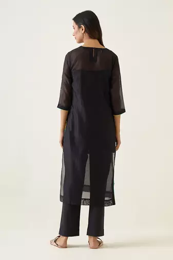 Black chanderi handloom smocking kurta set
