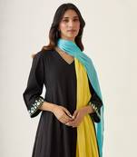 Black cotton embroidered kalidar kurta set