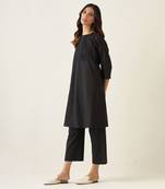 Black cotton a line pin tuck kurta set