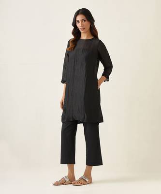 Black a line linen silk kurta set 2