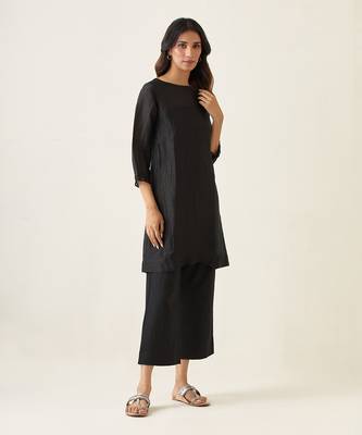 Black a line linen silk kurta set 3
