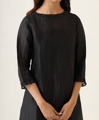 Black a line linen silk kurta set 4