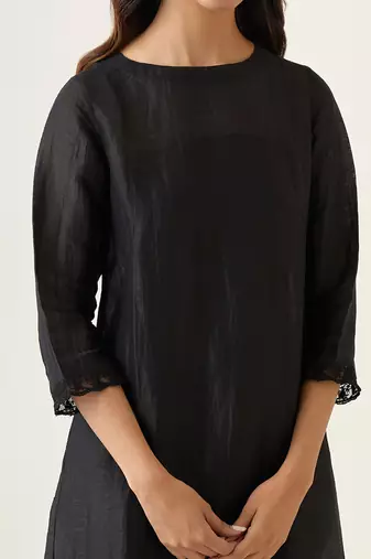 Black a line linen silk kurta set