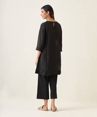 Black a line linen silk kurta set 5