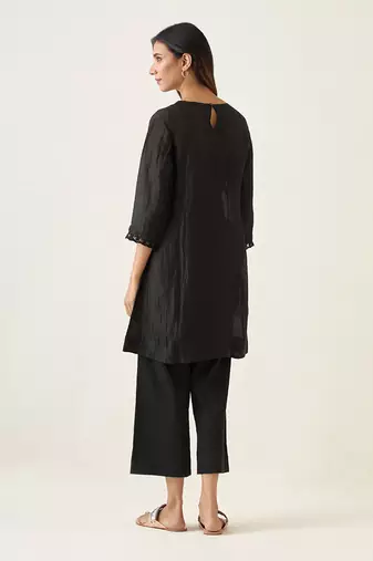 Black a line linen silk kurta set