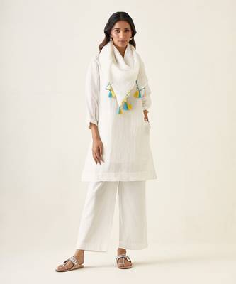 White linen silk kurta set 1