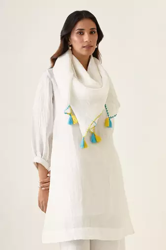 White linen silk kurta set