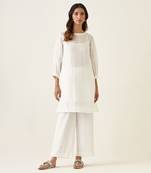 White a line linen silk kurta set