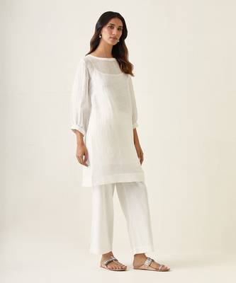 White a line linen silk kurta set 3
