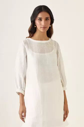 White a line linen silk kurta set