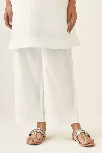 White a line linen silk kurta set