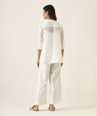 White cotton a line shirt set 3
