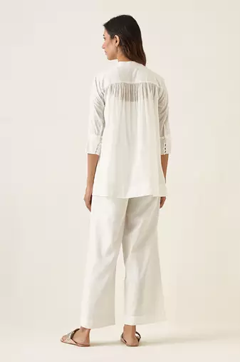 White cotton a line shirt set