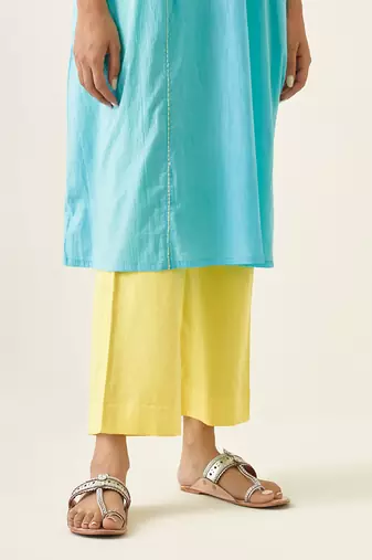 Blue kaftan style embroidered kurta set
