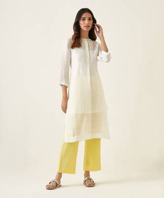Off white linen silk kurta set 1