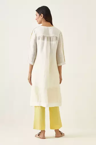 Off white linen silk kurta set