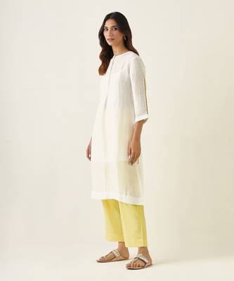 Off white linen silk kurta set 4