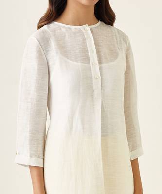 Off white linen silk kurta set 5