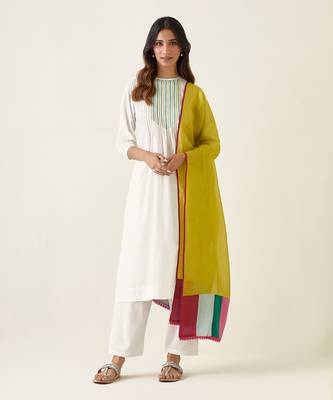 Off white cotton pin tucks kurta set 1