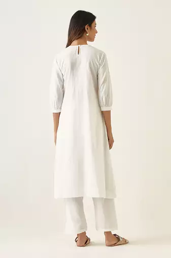 Off white cotton pin tucks kurta set