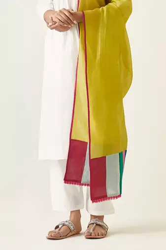 Off white cotton pin tucks kurta set