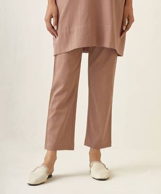 Taupe cotton embroidered kurta set 5