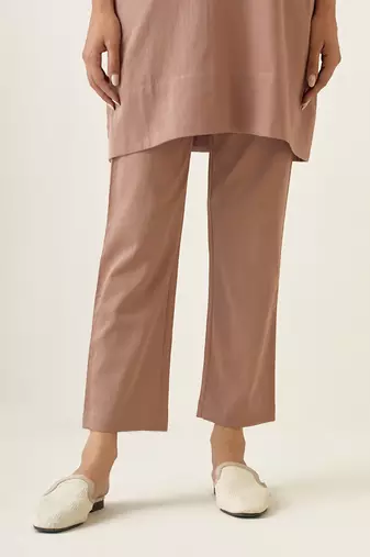 Taupe cotton embroidered kurta set