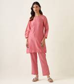 Rose pink a line chanderi handloom kurta set